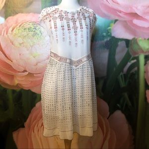 One September dress from Anthro coral, pink, pearl